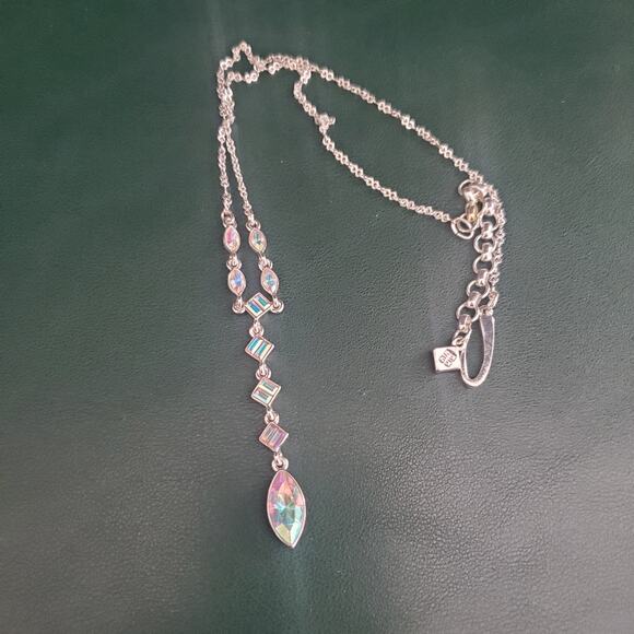 Givenchy Aurora Borealis Necklace Silver Plate Lariat Style Signed - Picture 10 of 12